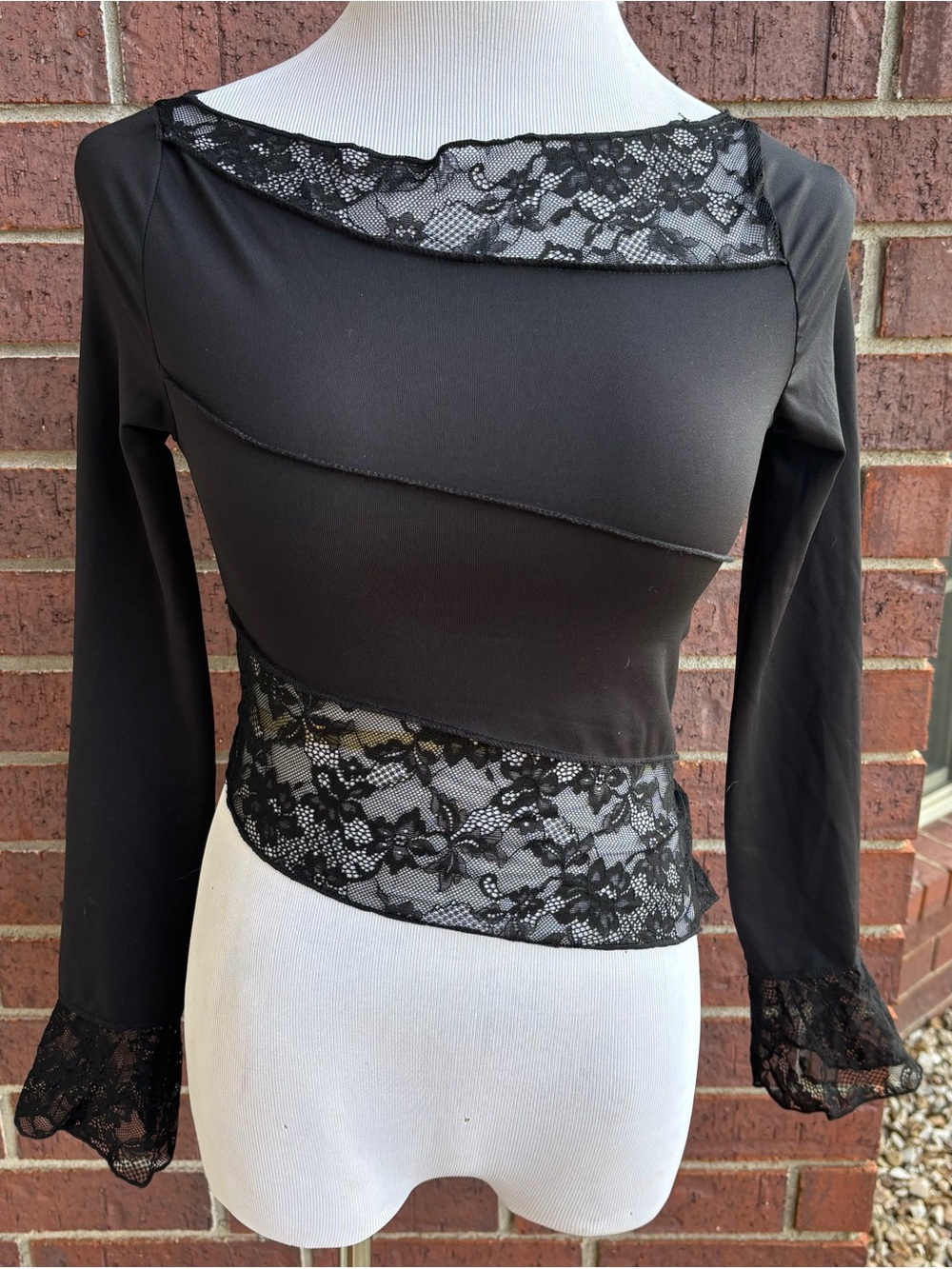 SHEIN Black Lace Panel Long Sleeve Top